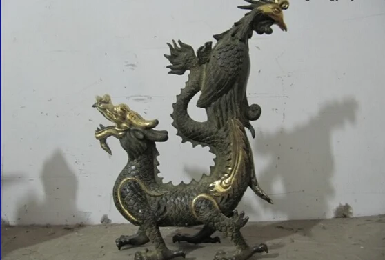 

song voge gem S0321 Regius Copper Bronze Gild Palace Lucky propitious Dragon phoenix Bird Statue