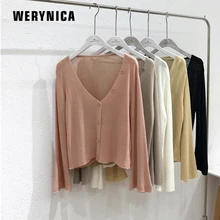 Werynica, новинка, весна-лето, женский Шелковый вязаный кардиган, свитер, пальто, короткая женская шаль, вязаный жакет, женский, 5 цветов