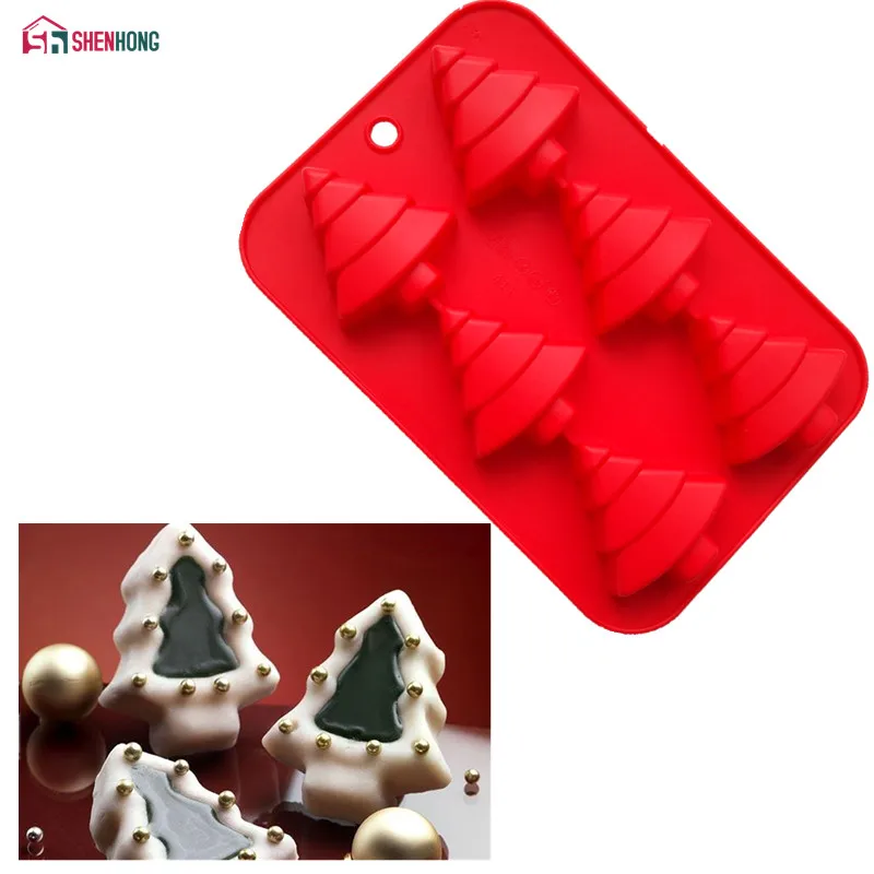 

SHENHONG Christmas Tree 3D Mold Cedar Silicone Cake Art Mould Mousse Chocolates Muffin Brownie Baking Pastry Silikonowe Moule