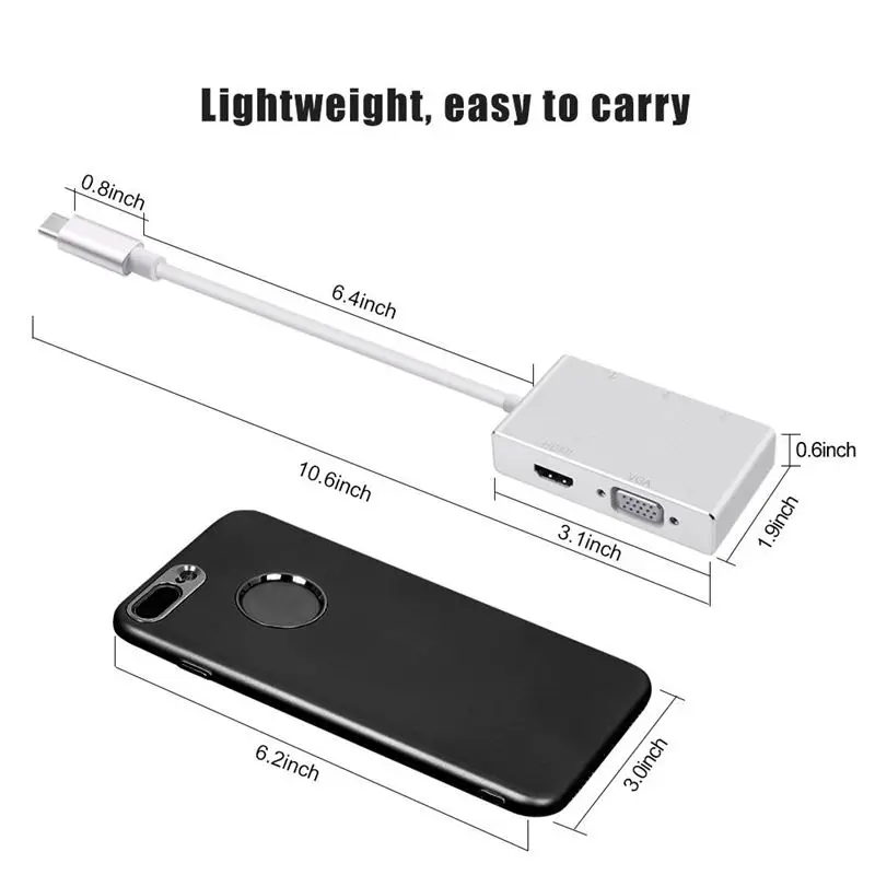 USB C к HDMI VGA 2K 4K адаптер, Тип C к HDMI VGA 3 USB3.0 концентратор, портативный преобразователь адаптер для MacBook Pro/samsung Gala