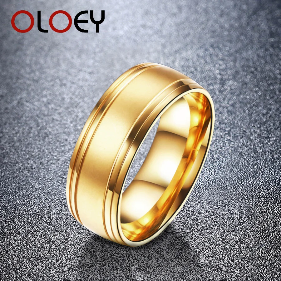 Minimalist Fashion Finger Rings for Men 8mm Luxury Gold Color 316L