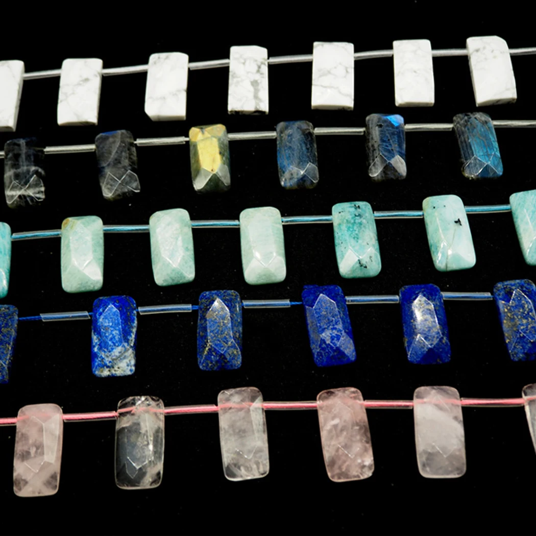 

ICNWAY 12pcs Gemstone Natural labradorite amazonite lapis lazuli rose quartz 15*30mm rectangle faceted Beads Making Jewelry