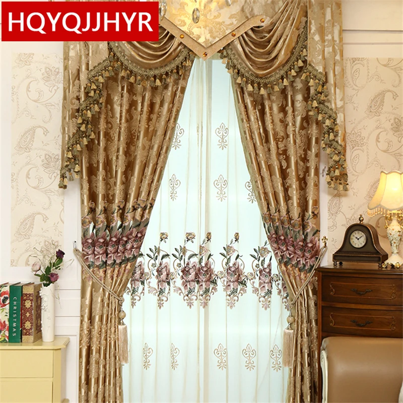 Customized Luxury European Embroidery Shade Curtain Fabric For Bedroom