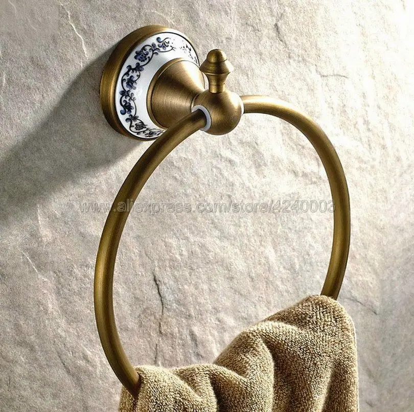 Antique Brass Wall Mounted Round Bathroom Towel Ring Towel Rack Holder Kba401