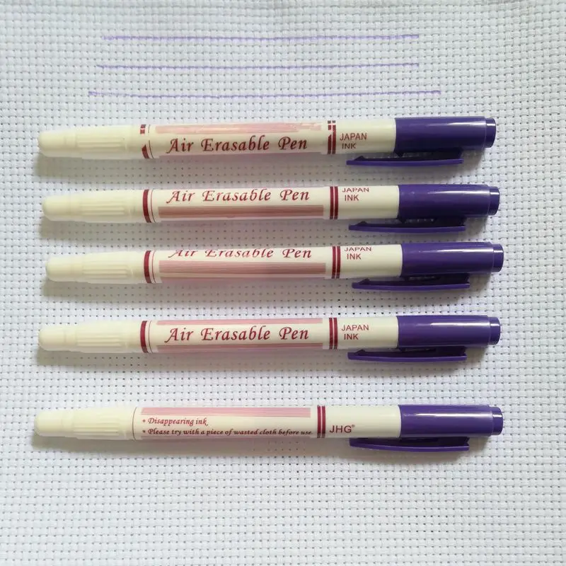 JHG Two Side Purple Air Erasable Pen With Eraser 5 Pcs Fabric Paint Marker Auto-Vanishing Pen Markers Replace Tailor's Chalk Pen2