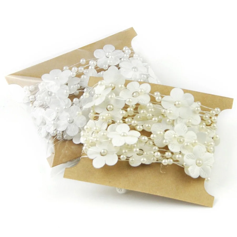 

5M Satin Artificial Pearls Beads Chain Garland Flowers Wedding Table Party Bride Bouquet Hair Decoration DIY Supply white beige