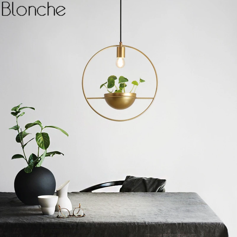 Online Moderne Gold Einzigen Ring Anhänger Lichter DIY Pflanze Led Hängen Lampe Esszimmer Schlafzimmer Leuchten Home Decor Leuchte E27