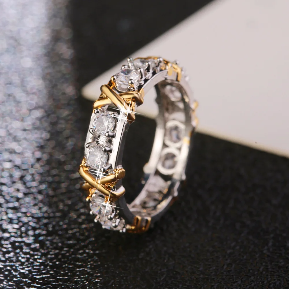 Kiteal Classic X cross Tied Silver&ampgold mixed color Jewelry Ring AAA Zircon Rhinestone Crystal for Women Best Lovers'Gifts|Кольца| |