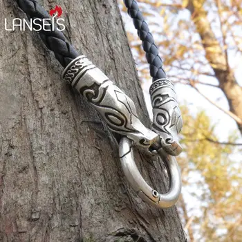 

lanseis 1pcs viking wolf chain leather necklace men necklace