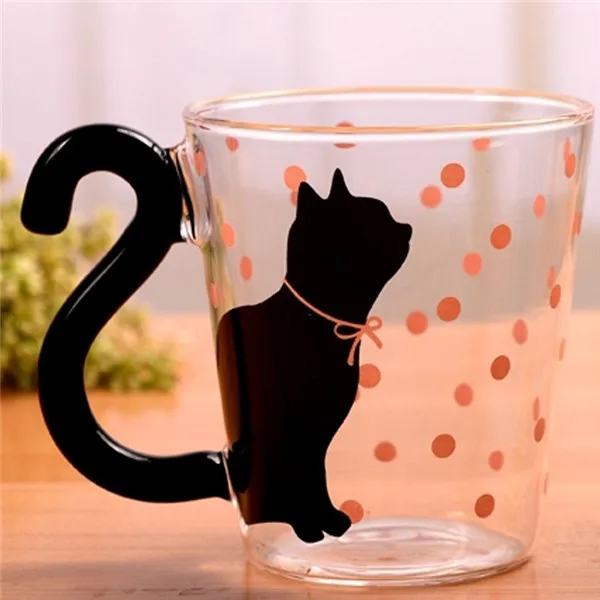 Transhome милый кот стеклянная чашка 250 мл креативная кошка стеклянная кружка чашки для кофе, молока, чая креативная кофейная кружка Portabel Дорожные Кружки - Цвет: A