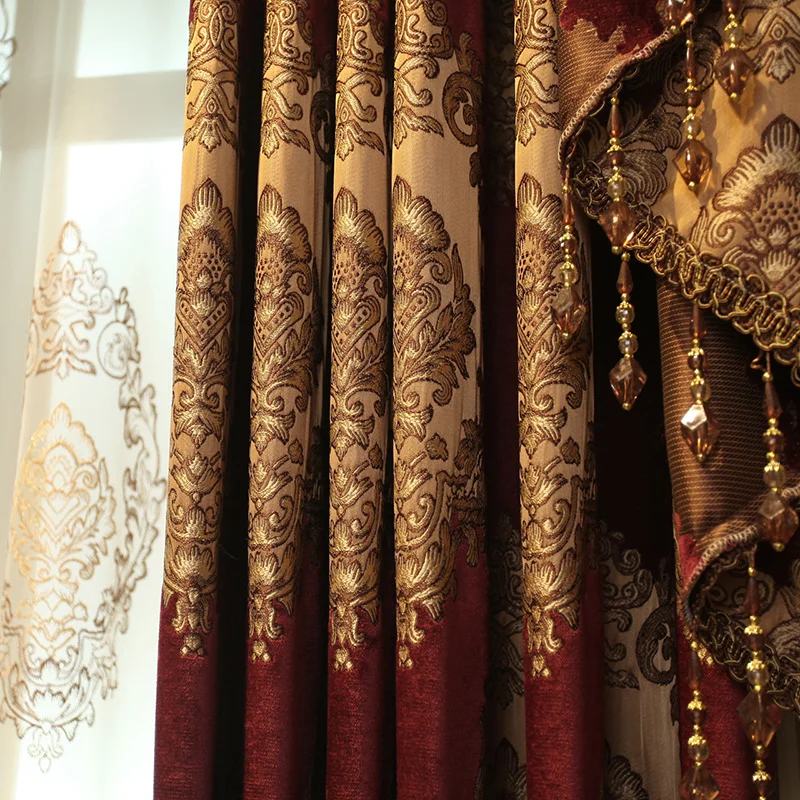 Пользовательские шторы Европейский Свадебный номер красный синель жаккард Вышивка Пряжа Ткань плотные шторы тюль балдахин шторы N437