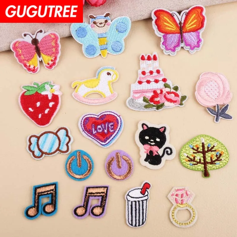 

GUGUTREE embroidery note buttlefly trees patches cats strawberry patches badges applique patches for clothing YX-251