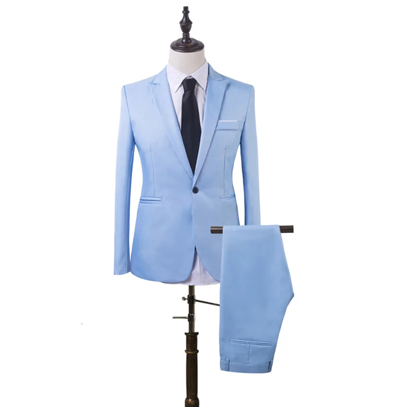 Cncool Business and Leisure Suit Men Two-piece Coat Trousers Suit Groom's Wedding Blazer+ Long Pants Men's Suits 7 Colors Option