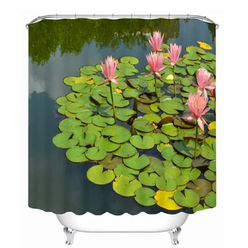 

Pond Lotus Printing Pattern Modern Polyester Waterproof Mildew Shower Home Decoration Curtain Bathroom Curtain