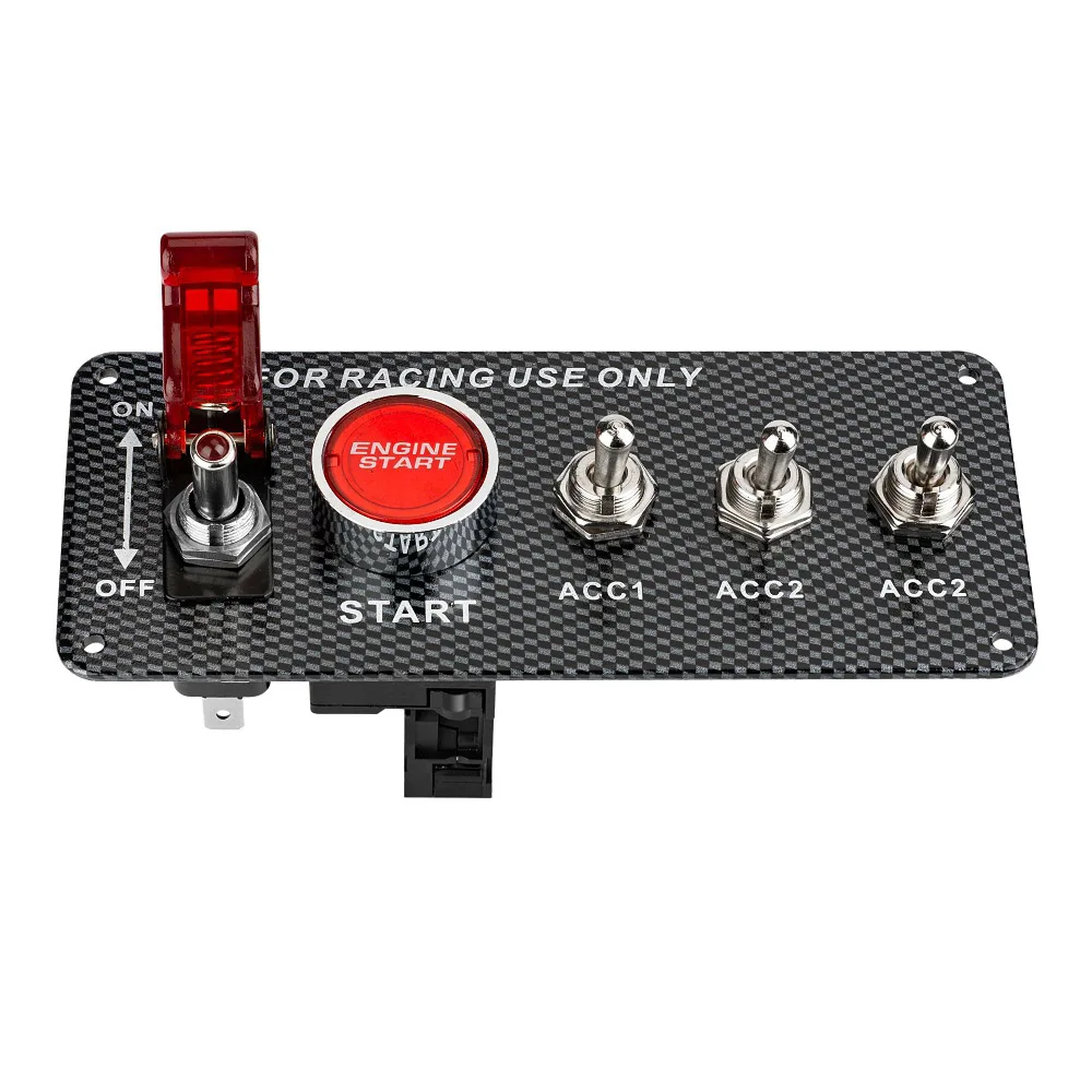 

Carbon Fiber Racing Car Engine Start Push Button Ignition Switch Panel 12V Switch Panel 3 Toggle Racing Pane Car Accessories