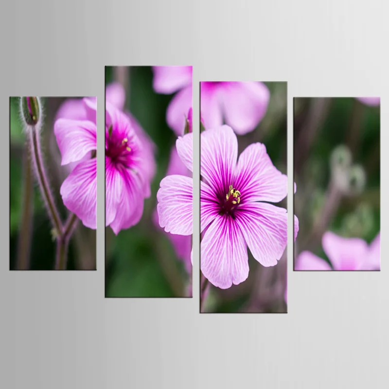 Framed 4 Piece Picture purple flower Canvas Art Print Oil Painting Wall