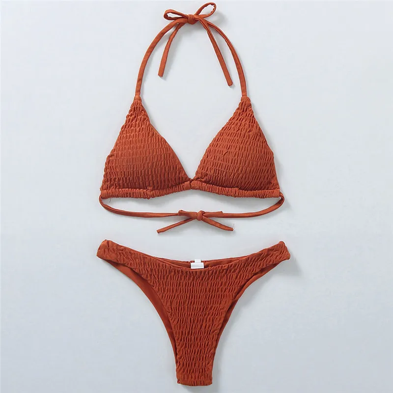 Triangle pleated bikini set 04