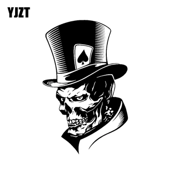 

YJZT 11.3*17.6CM Lovely Joker Skeleton Skull Playing Cards Poker Monster Hat Car Sticker Vinyl C12-0010