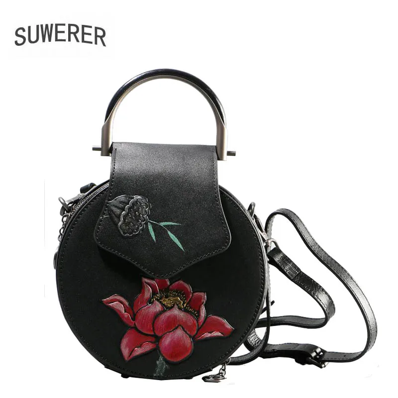 2019 Vache Fleur Sac Art Mode Petites Véritable Cuir À Peau Femmes Marques De Gaufrage Nouvelles Couleur Main Sacs En rOwqzSrE
