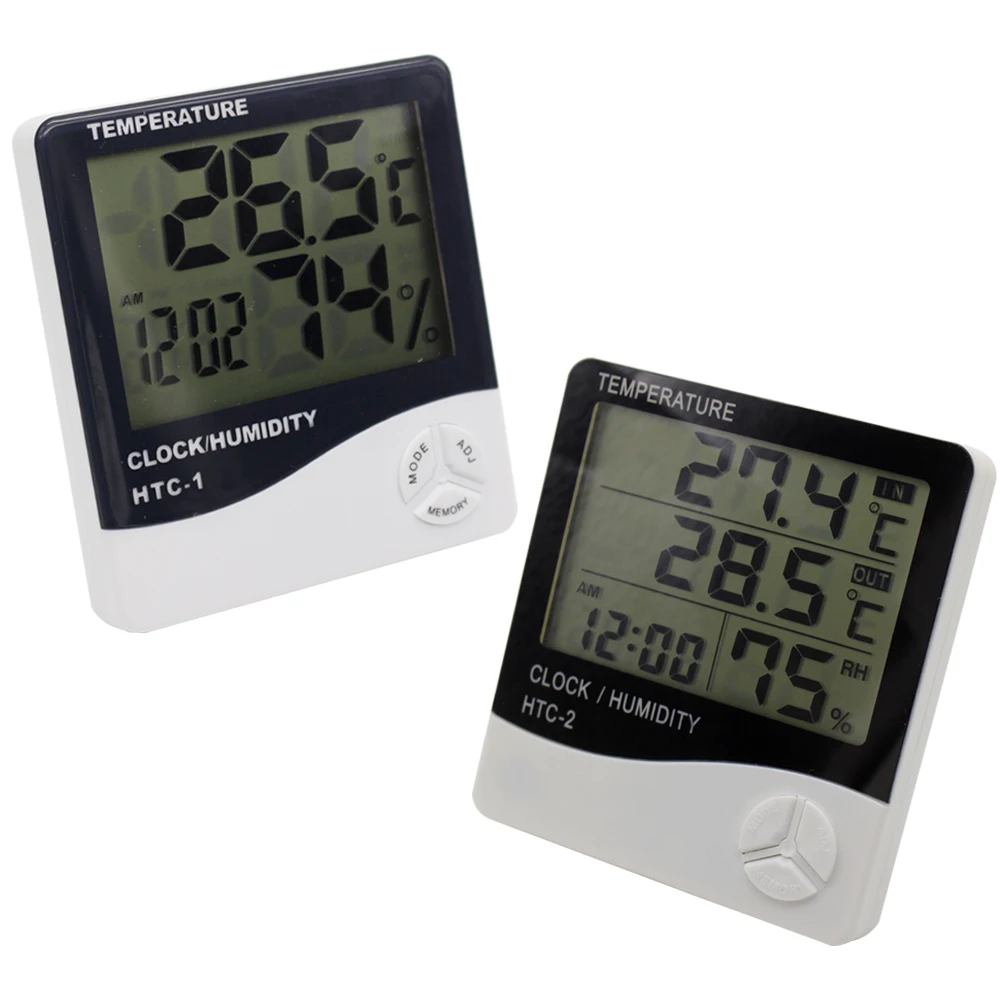 

Weather Station HTC-2 HTC-1 Indoor Outdoor Thermometer Hygrometer Digital LCD C/F Temperature Humidity Meter Alarm Clock