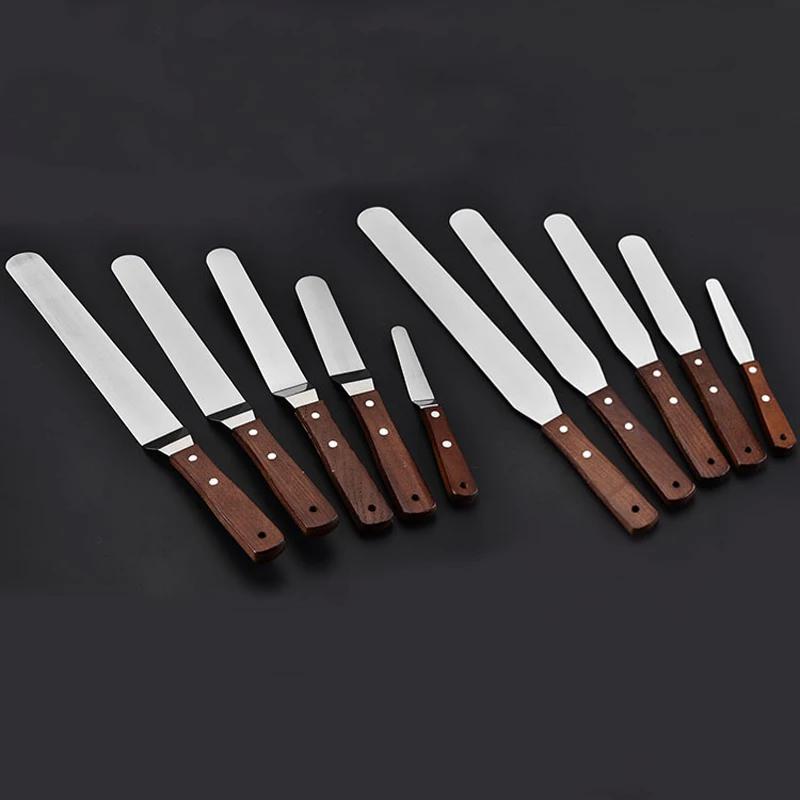 

Professional Stainless Steel Cake Icing Spatula Straight Bent Frosting Spatula with Wooden Handle Butter Cake Spatula Knife Tool