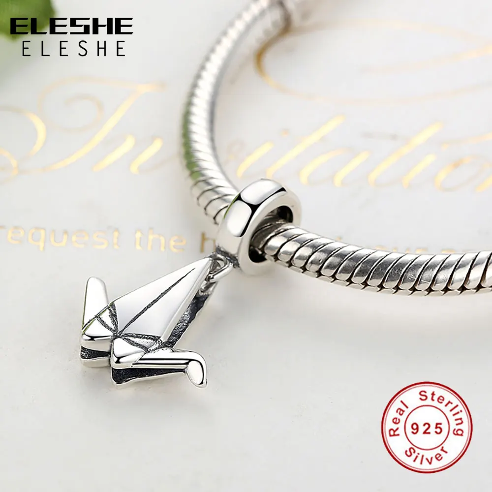 ELESHE European Thousand Paper Cranes Beads Fit ELESHE Charms Silver 925 Original Bracelet DIY Beads Sterling-Silver-Jewelry