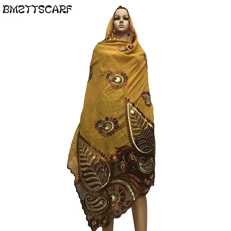 New african scarfs muslim women big embroidery cotton scarf cotton match net embroidery scarf with stones BM602