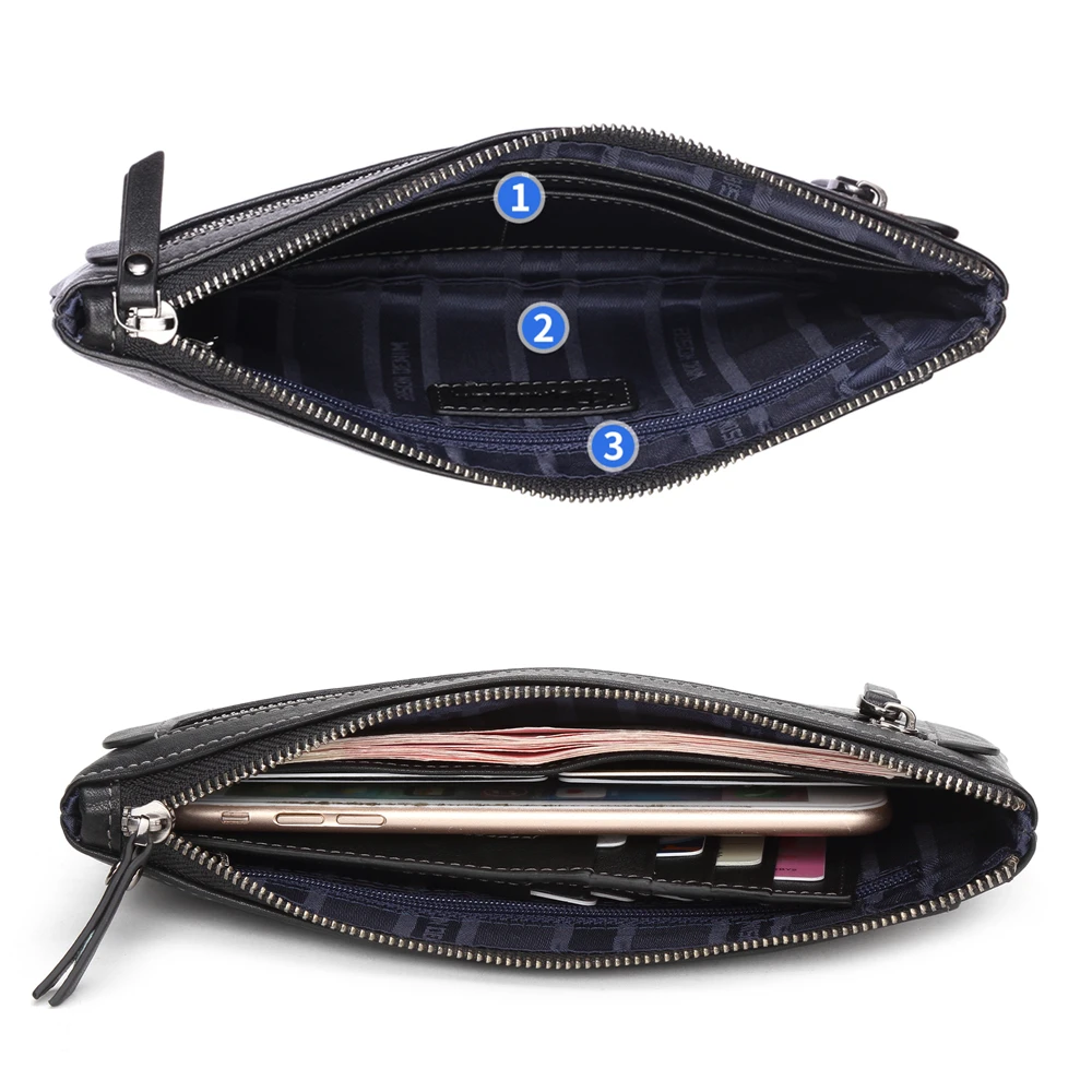 Мужской Длинный кошелек BISON DENIM из натуральной воловьей кожи на молнии с