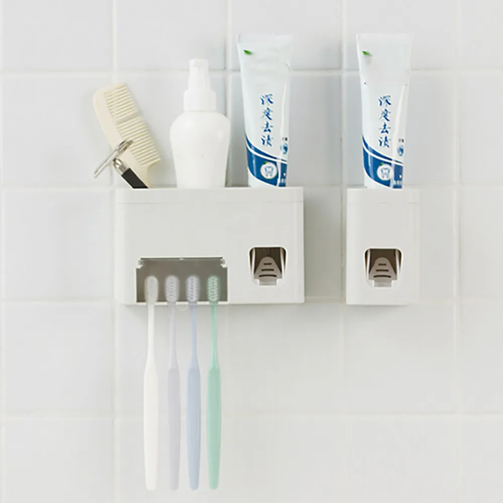 Набор держателей для зубных щеток, автоматическая настенная подставка 5 шт.+ диспенсер для зубной пасты, домашний автоматический органайзер для ванной комнаты J74