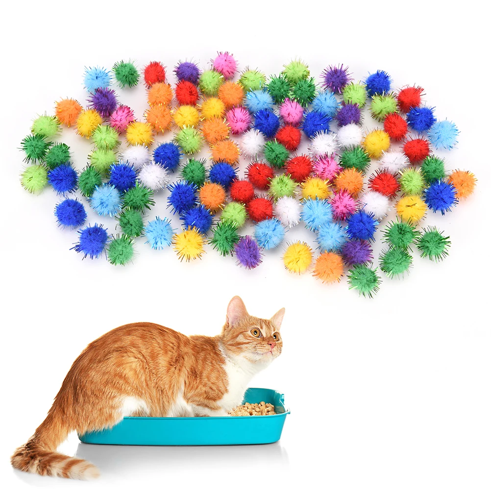 100pc 15mm Cat toy balls Sparkly Glitter Tinsel Pompom Balls Small Ball