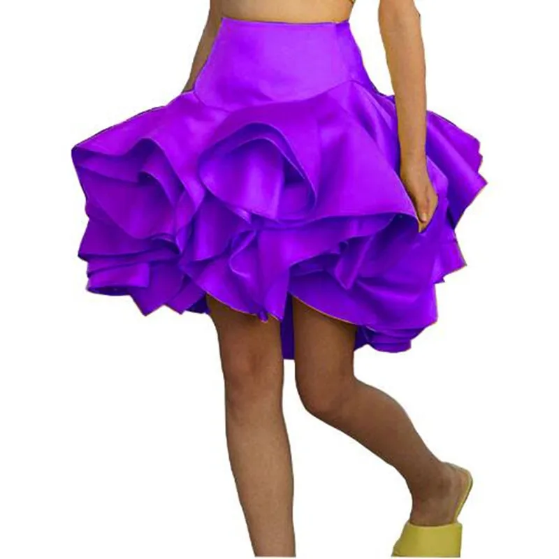 Юбка-пачка, женская модная милая мягкая сатиновая юбка с высокой талией, фиолетовая, желтая, выше колена, с оборками,, на заказ, юбки для девочек - Цвет: Фиолетовый