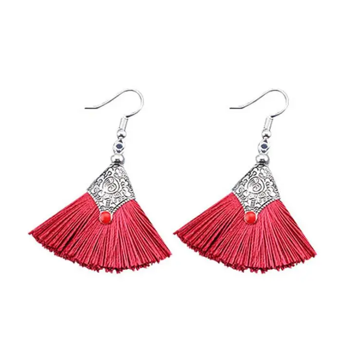 

Fashion Bohemian Statement Big Tassel Earrings 2019 Red Yellow Green Silk Fabric Drop Dangle Earrings for Women Jewelry