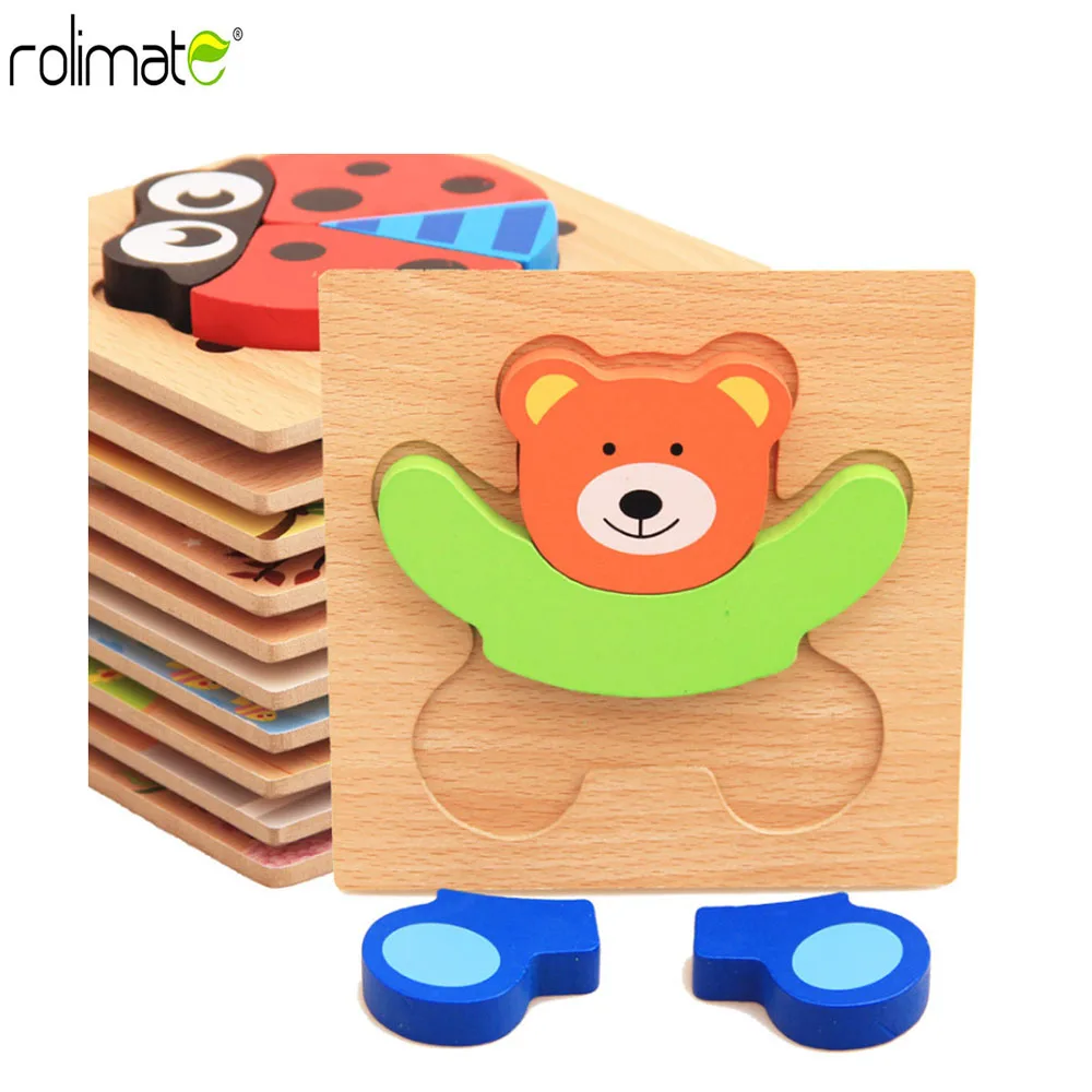 rolimate 3D Wooden Jigsaw Puzzle Wooden Toys For Children Cartoon