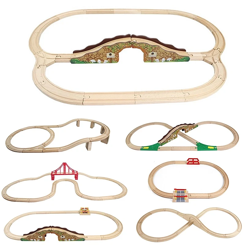 

8 Style Wooden Train Track Set Expansion Wooden Track Rails Wooden Road Accessorie Toy Train Railway Set Compatible Wood Trains