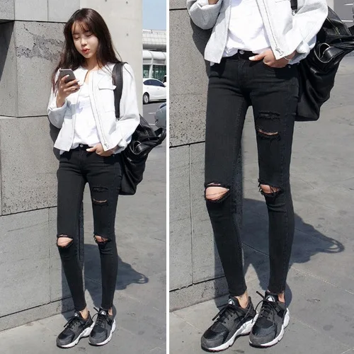 Korea Women Jeans High Waist Skinny Fashion Boyfriend