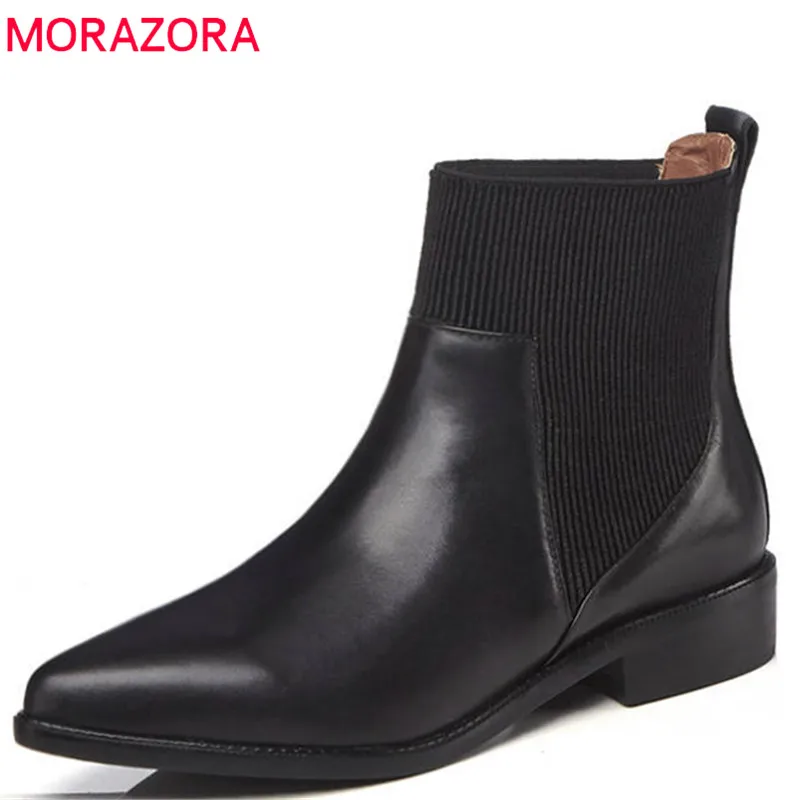 

MORAZORA 2018 new arrival genuine leather ankle boots for women pointed toe comfortable autumn female shoes low heels shoes