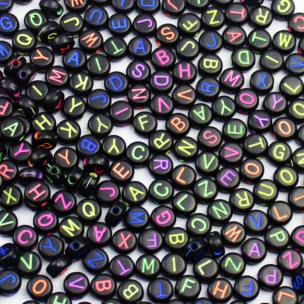 

50pcs/lot 4x7mm/6x6mm Handmade Round Square Colorful Alphabet/Letter Acrylic Beads for DIY Bracelet Necklace Random letter Gift