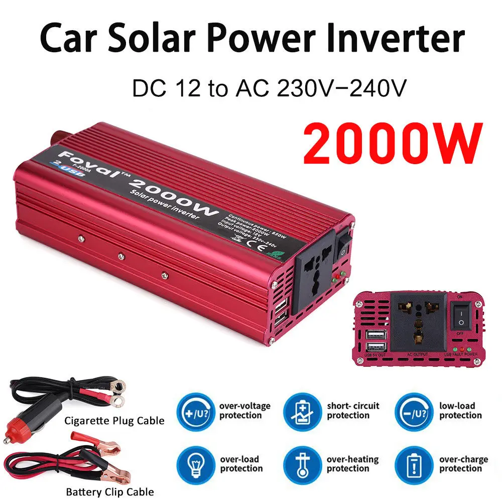 Car Power Inverter 12v 220V 2000W Vehicle USB Adapter Converter Car