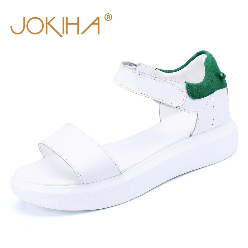 

Summer Flat Platform Sandals Shoes Woman Split Leather High Quality Fashion Peep Toe Sandals For Women Ladies Student