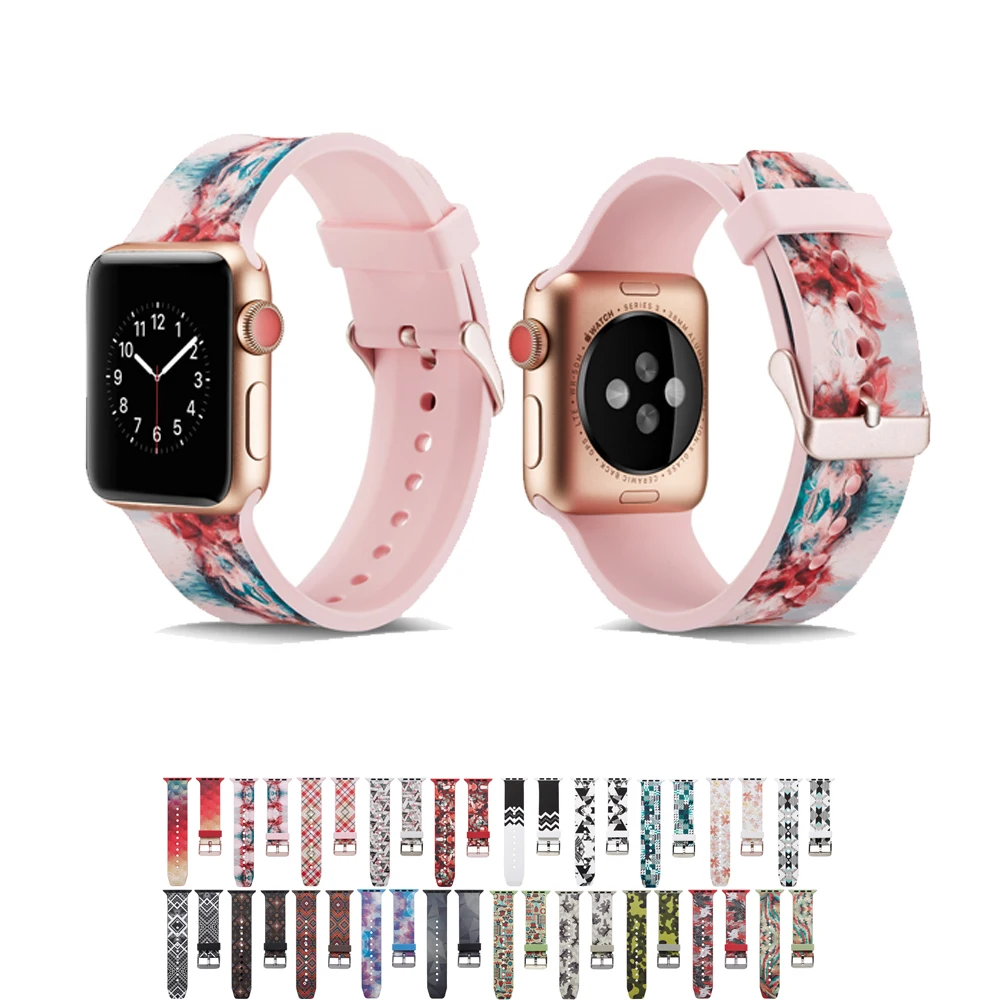 

Silicone strap for apple watch band 44mm/42mm/38mm/40mm iwatch 4 band Printing bracelet rubber watchband for apple watch 4 3 2 1
