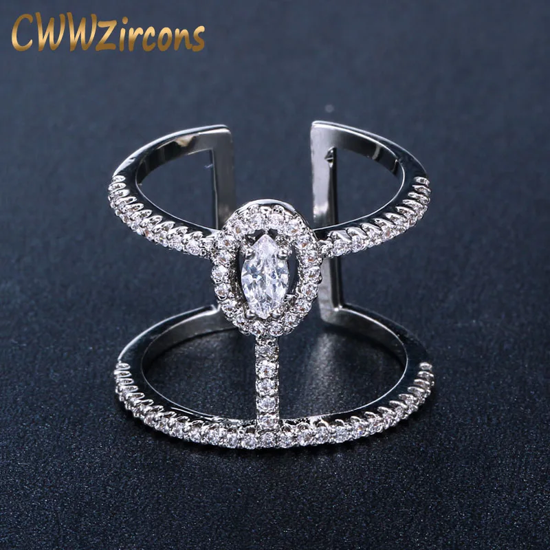 

CWWZircons Adjustable Size Fashion Brand Jewelry Micro Pave Cubic Zirconia Stones Silver Color Big Open Rings For Women R065