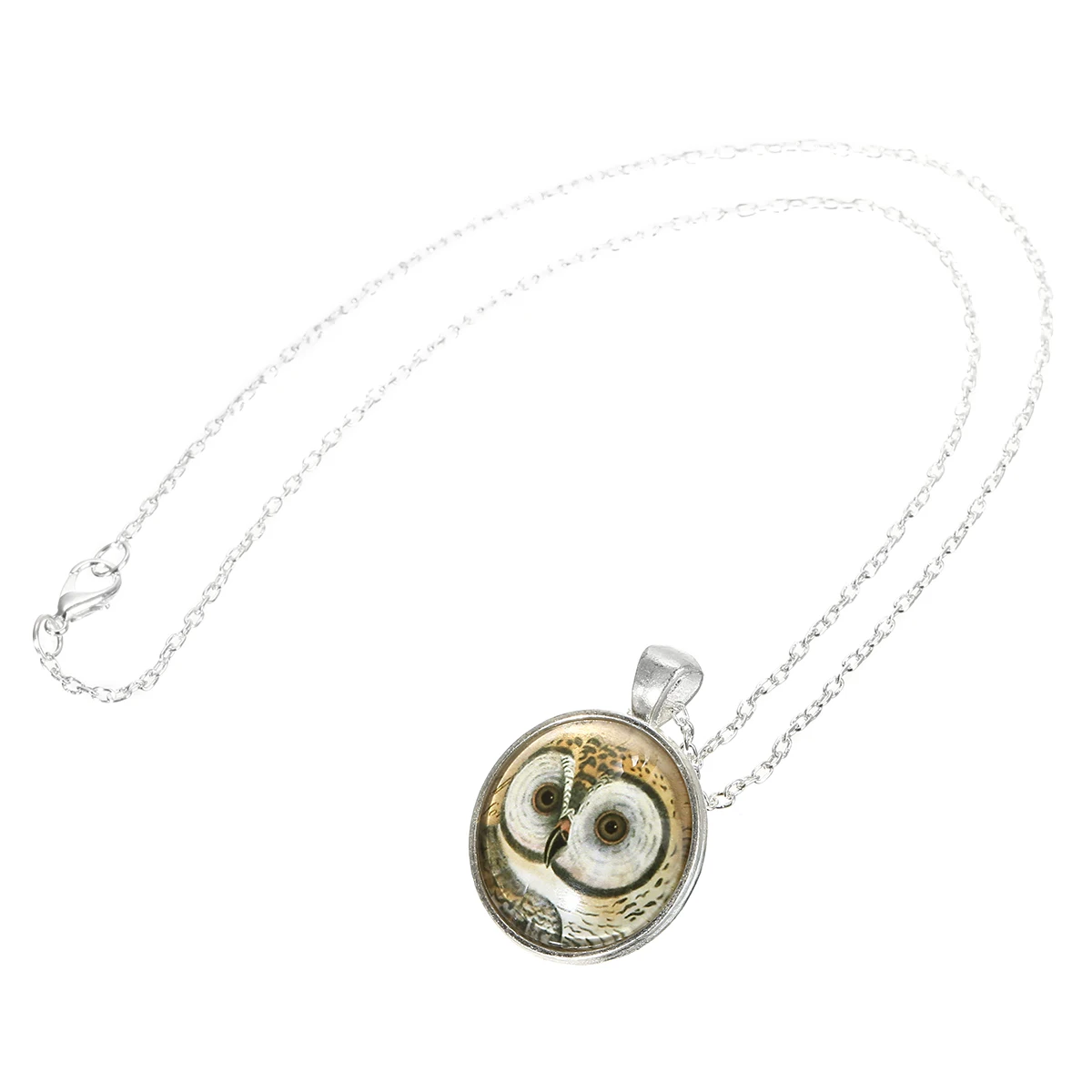 Punk Ethnic Big Eyes Cute Bird Owl Pendant Cabochon Necklace Silver Long Chain Vintage Necklace Jewelry For Women Men Shellhard