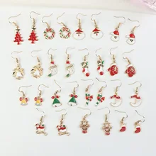 Women Christmas Dangle Earrings Cute Santa Claus Snowman Lovely Tree Bell Romantic Christmas Gifts For Women Girls Kids santa claus enamel christmas dangle earrings