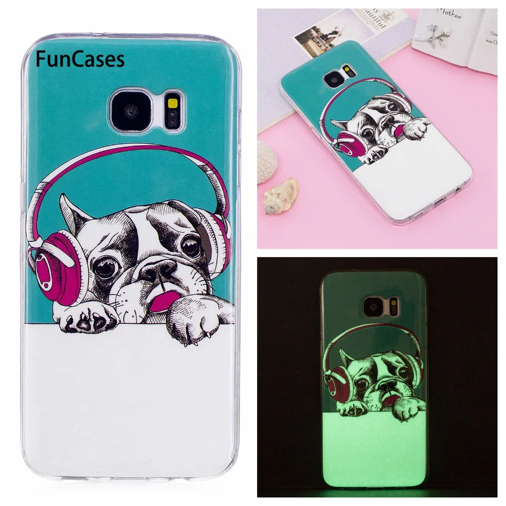 Светящийся чехол для coque samsung Galaxy S7 Edge силиконовый S6 края Серебристые блеск