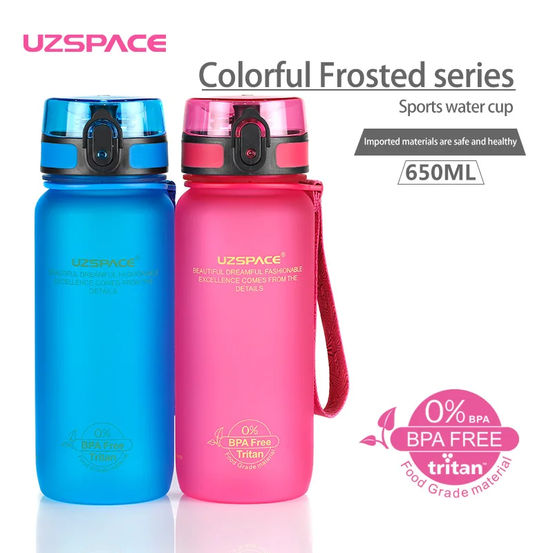 Спортивная бутылка для воды UZSPACE 650ml 1l экологически безопасная без BPA пластиковая