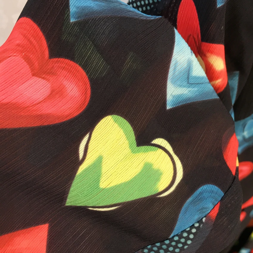 S-XXL, большой размер, высокое качество, лето, цвет, принт в виде сердца, v-образный вырез, половина рукава, до середины икры, Пляжное, праздничное платье для женщин