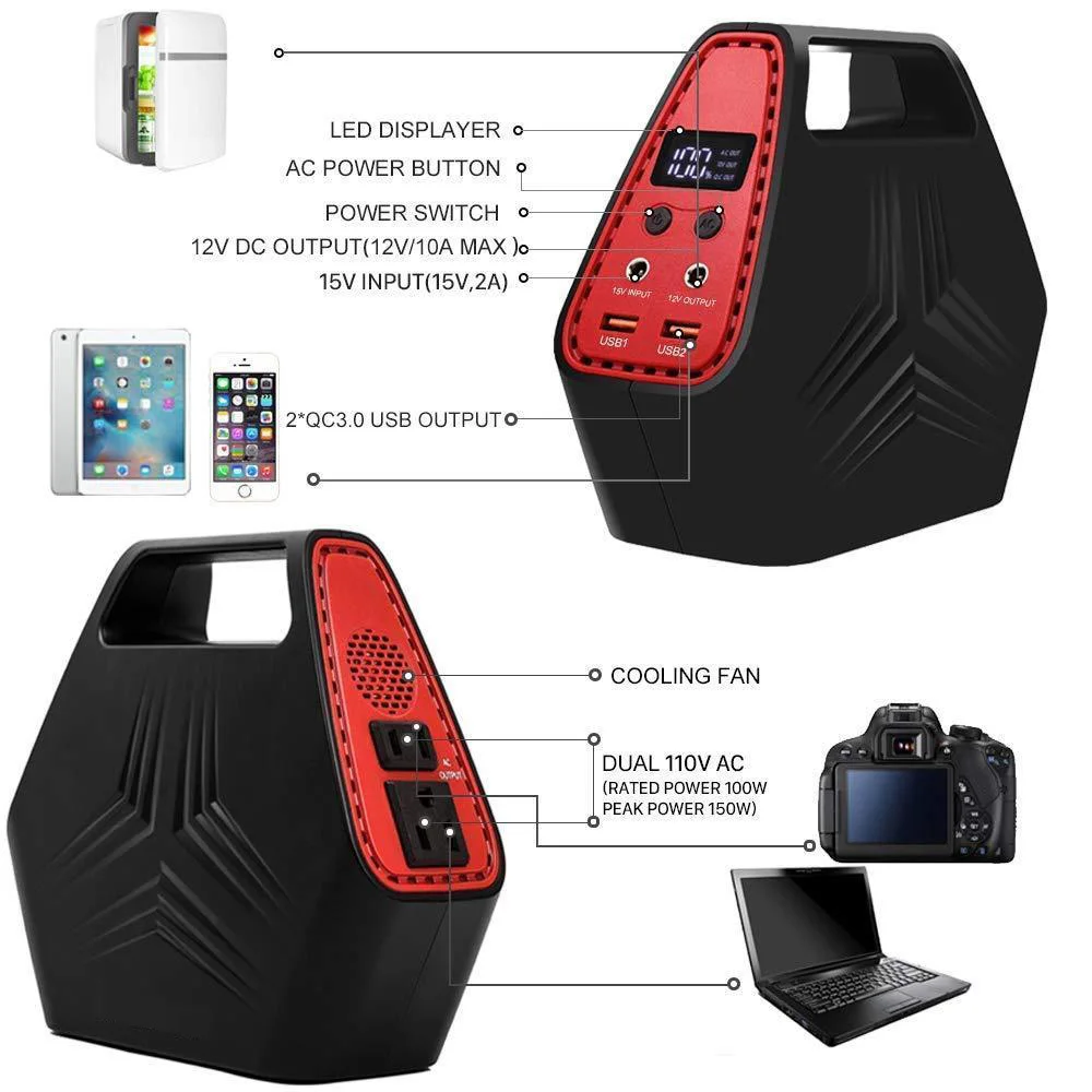 

Portable Power Station With AC 110V 220V Output Power Inverter Power Supply 12V Car Jump Starter 26800mah Lithium Battery Pack