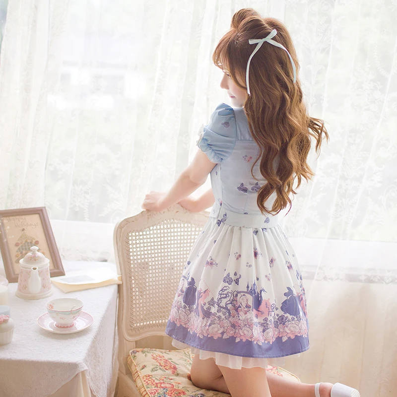 Милое платье принцессы в стиле «лолита» летнее Новое милое освежающее цветной шифоновый платье принцессы C16AB6084