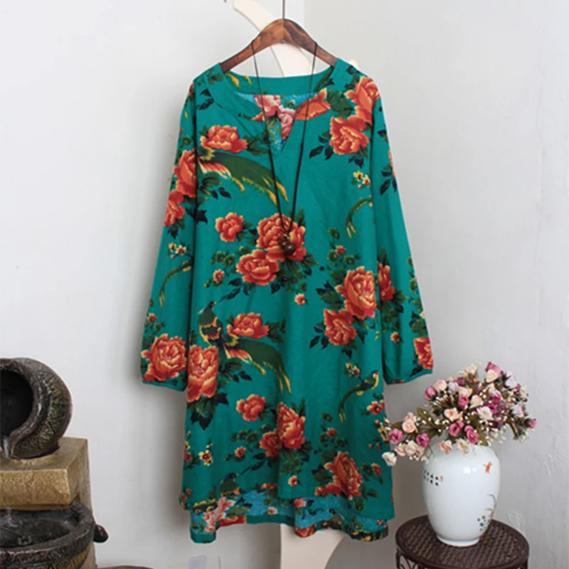 New Arrival Autumn Women's Dress Chinese Arts Style Floral Printed ...