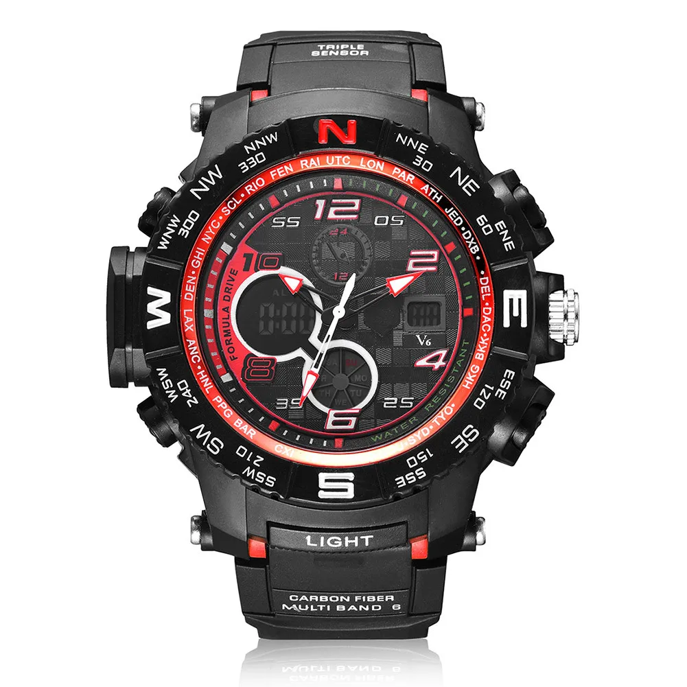

Men Waterproof Digital Watch Round Dial Sports Watches with Perforated Strap LL@17